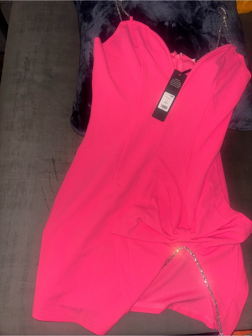 Fashion Nova Hot Pink Strapless Mini Dress with Chain Accent